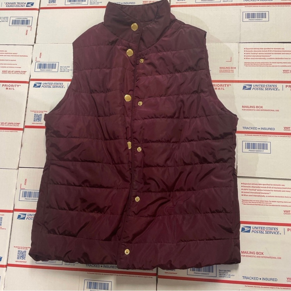 Michael Kors Quilted Vest in Plum with Beige Trim